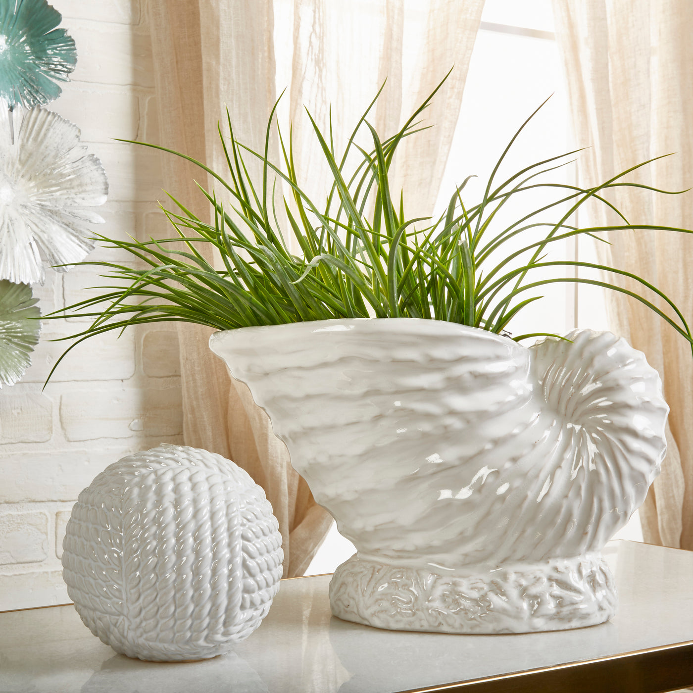 seashell succulent planter Ceramic 14" Seashell Planter,White