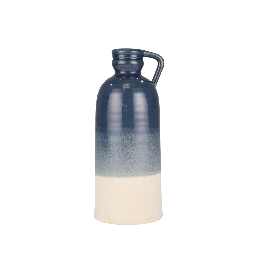 Ceramic 19.5" Decorative Bottle,  Blue / Ivory - ReeceFurniture.com