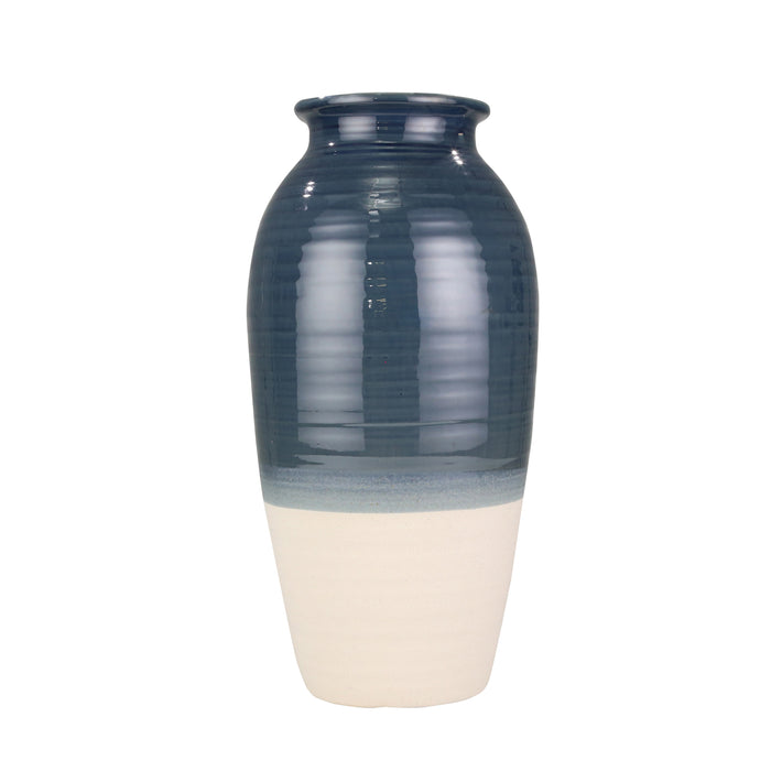 Ceramic 25" Vase, Blue/White