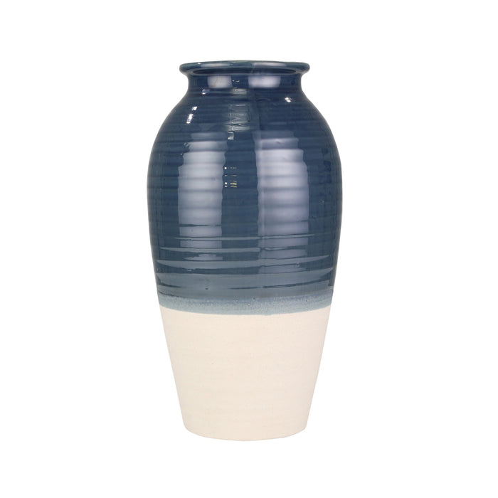 Ceramic 19.5" Vase, Blue/White