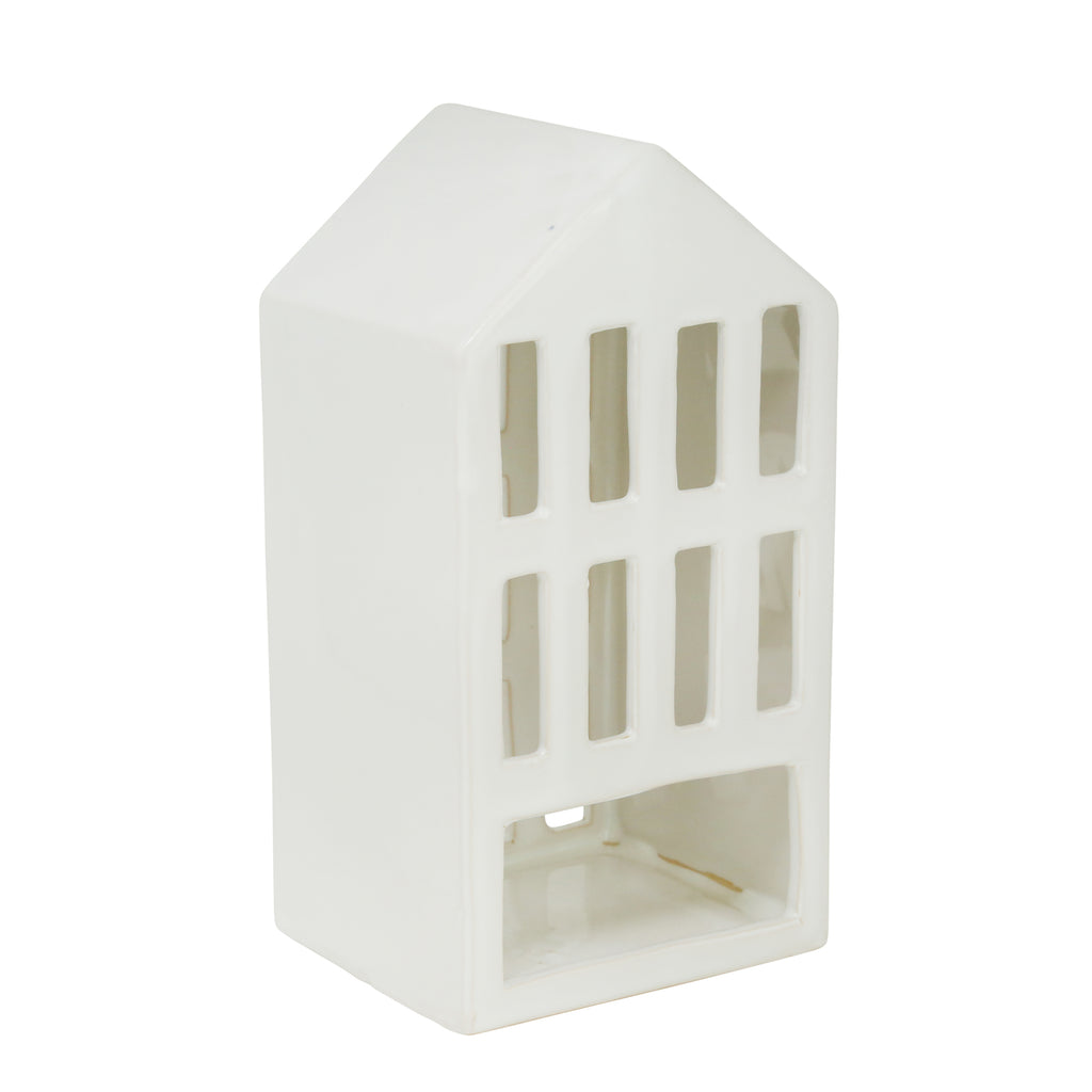 White Ceramic 9.5" House Lantern - ReeceFurniture.com