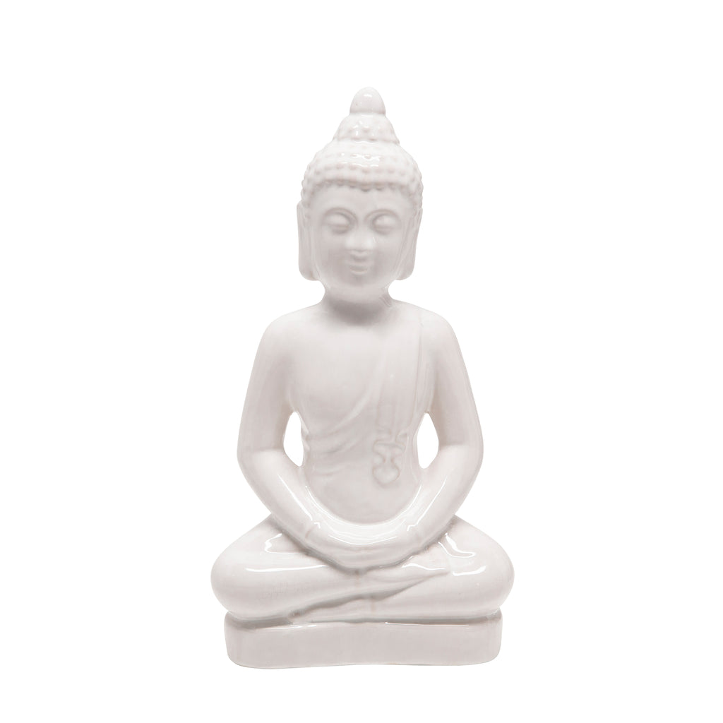 Ceramic 17.75" Buddha Figurine, White - ReeceFurniture.com