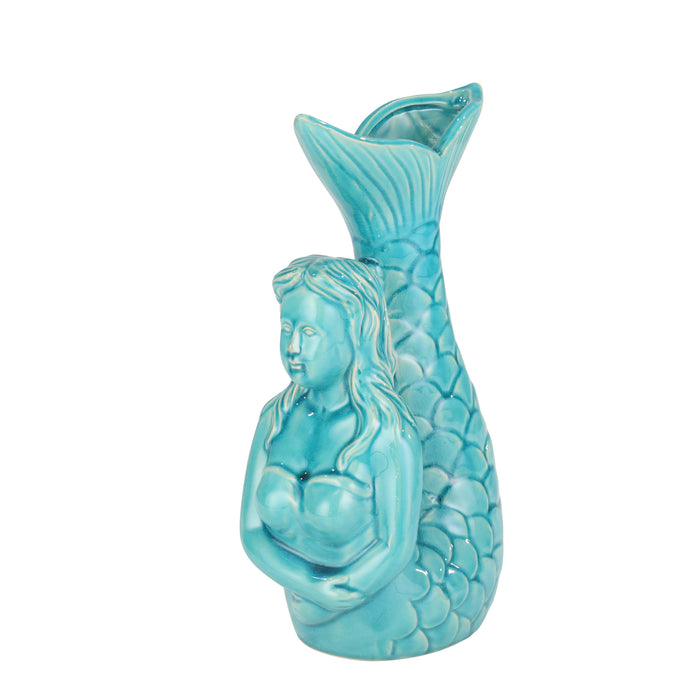 Ceramic 13" Mermaid Vase, Teal