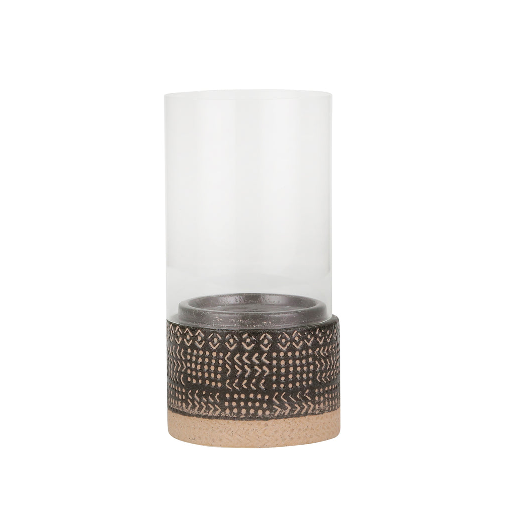 Ceramic/Glass 10" Pillar Holder, Black Tribal - ReeceFurniture.com