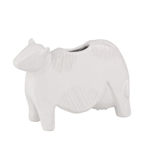 Ceramic 8" Cow Planter, White - ReeceFurniture.com