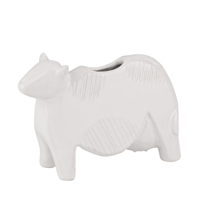 Ceramic 8" Cow Planter, White