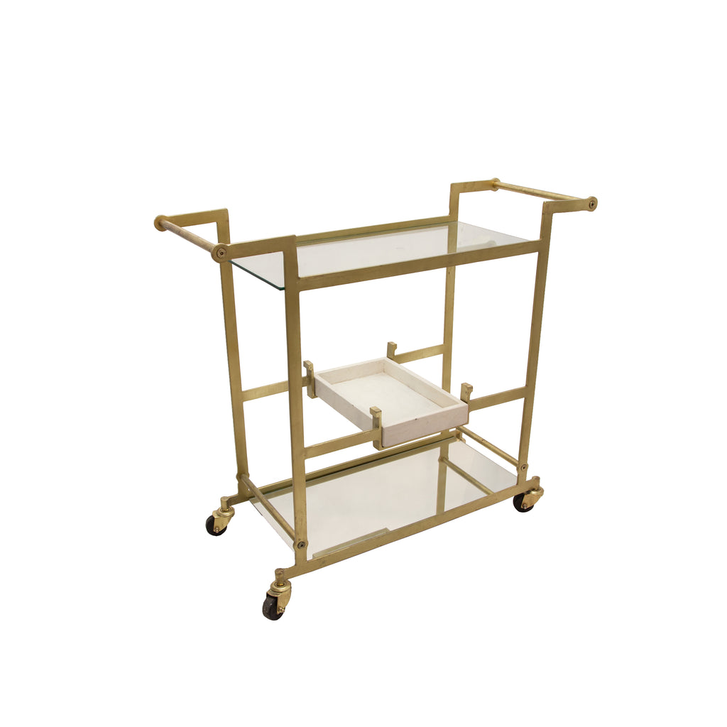 Metal 34" Bar Cart W/Mirrored Shelves, Gold. Kd - ReeceFurniture.com