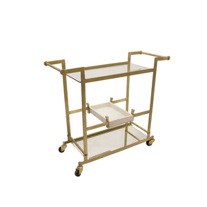 Metal 34" Bar Cart W/Mirrored Shelves, Gold. Kd - ReeceFurniture.com