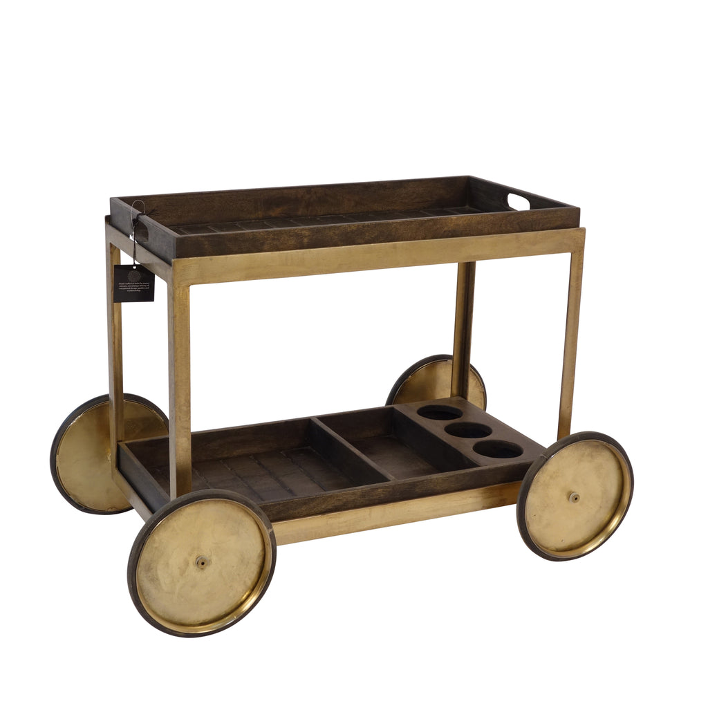 WOODEN 33" TRAY TOP BAR CART, GRAY WASH - ReeceFurniture.com