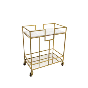 Metal 28" Bar Cart W/Marble Top, Gold - ReeceFurniture.com