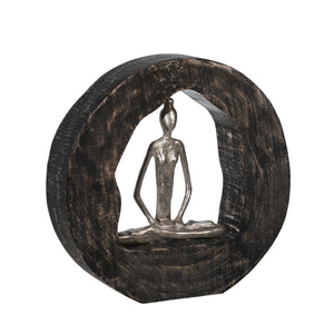 Aluminum Yoga Lady In Circle Log 10.5", Silver - ReeceFurniture.com