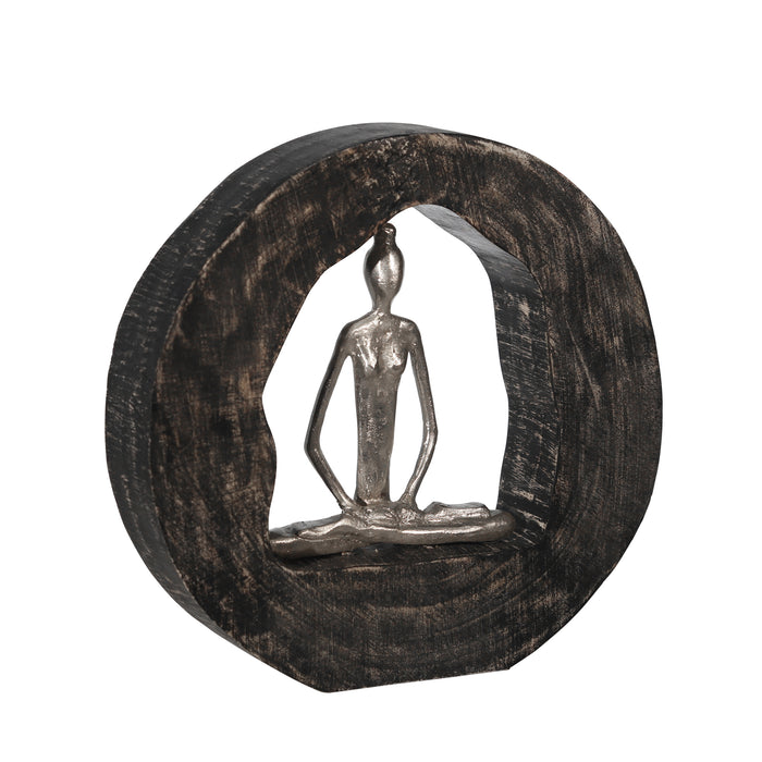 Aluminum Yoga Lady In Circle Log 10.5", Silver