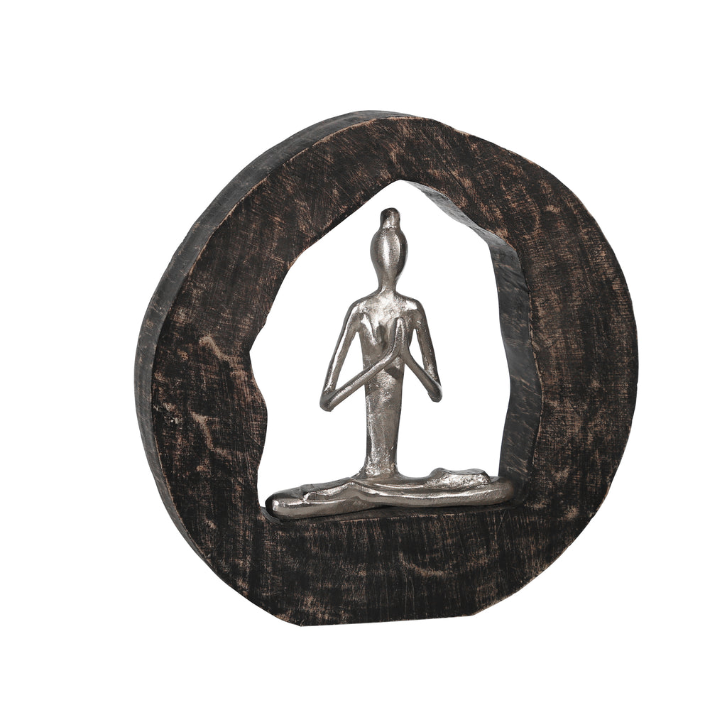 Aluminum Yoga Lady In Circle Log 11", Silver - ReeceFurniture.com