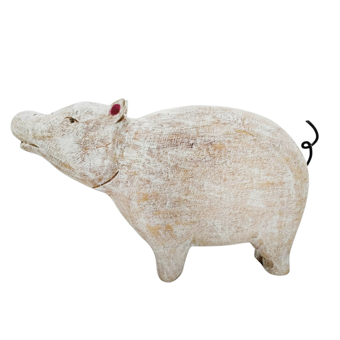 Mango Wood Standing Pig, Whitewash
