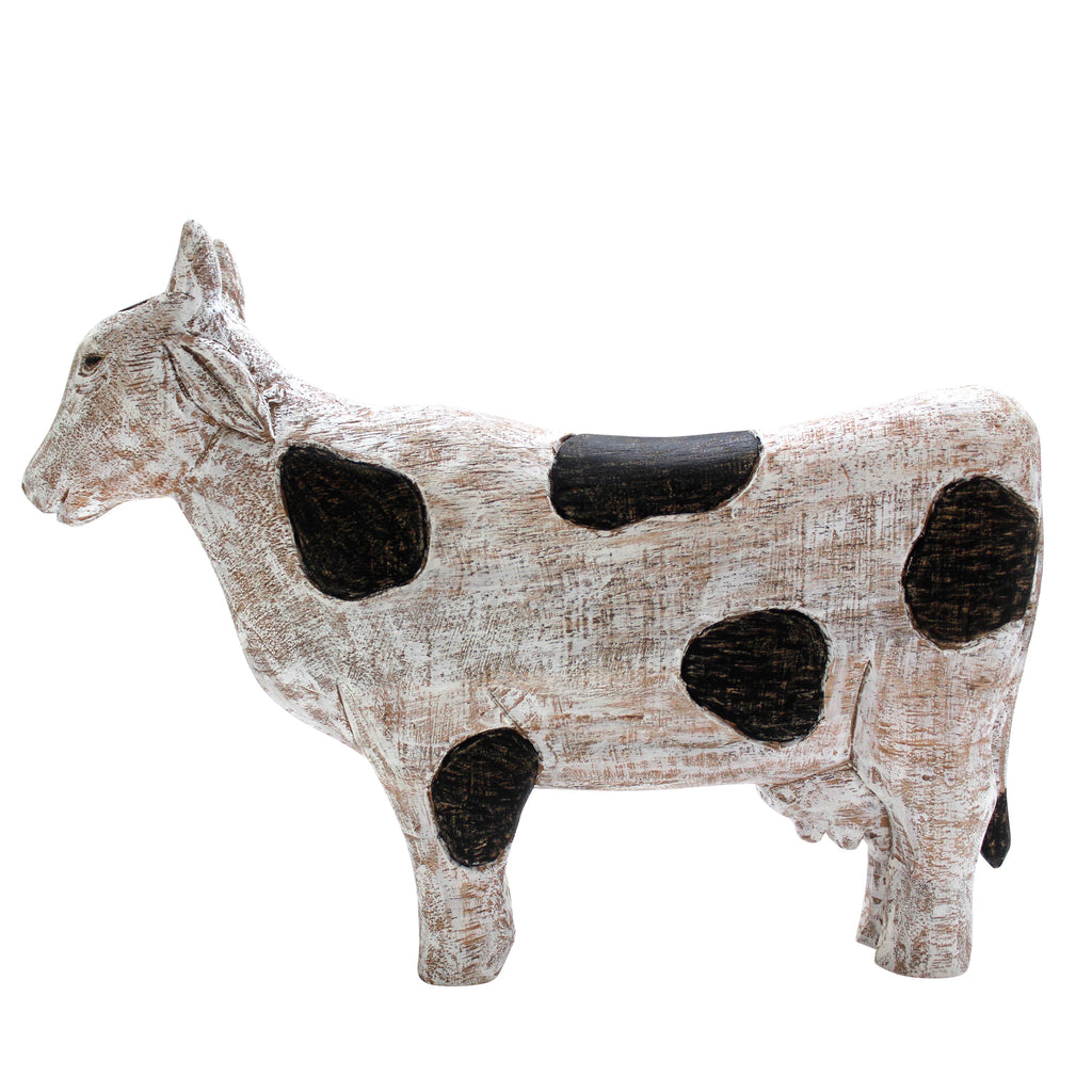 Mango Wood Standing Cow, Black / White - ReeceFurniture.com