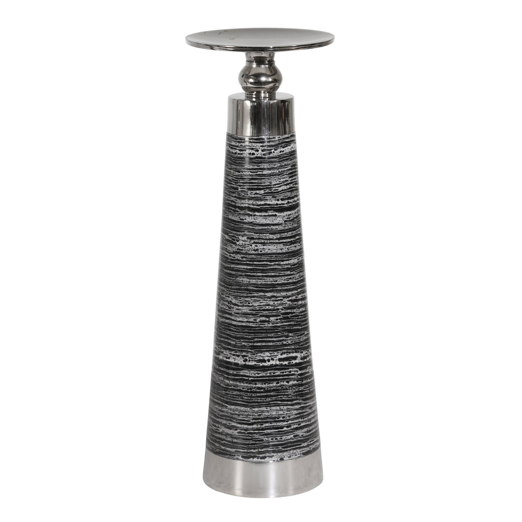 Aluminum 13" Pillar Holder, Black/Silver - ReeceFurniture.com
