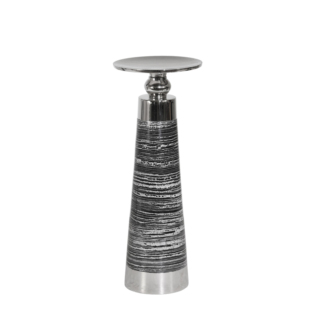 Aluminum 11" Pillar Holder, Black/Silver - ReeceFurniture.com