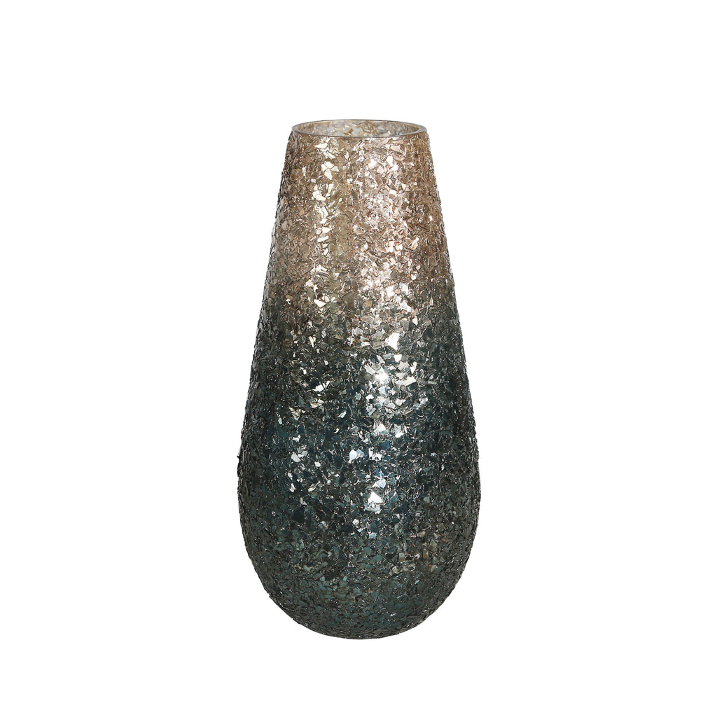 Glass 12" Vase, Blue Mosaic - ReeceFurniture.com