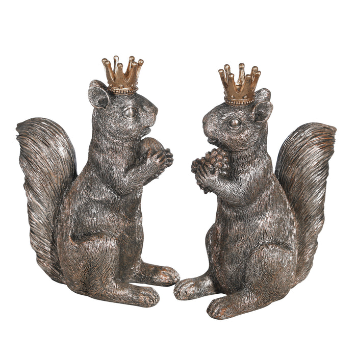 S/2 Resin 8" Squirrels W/Crowns, Silver