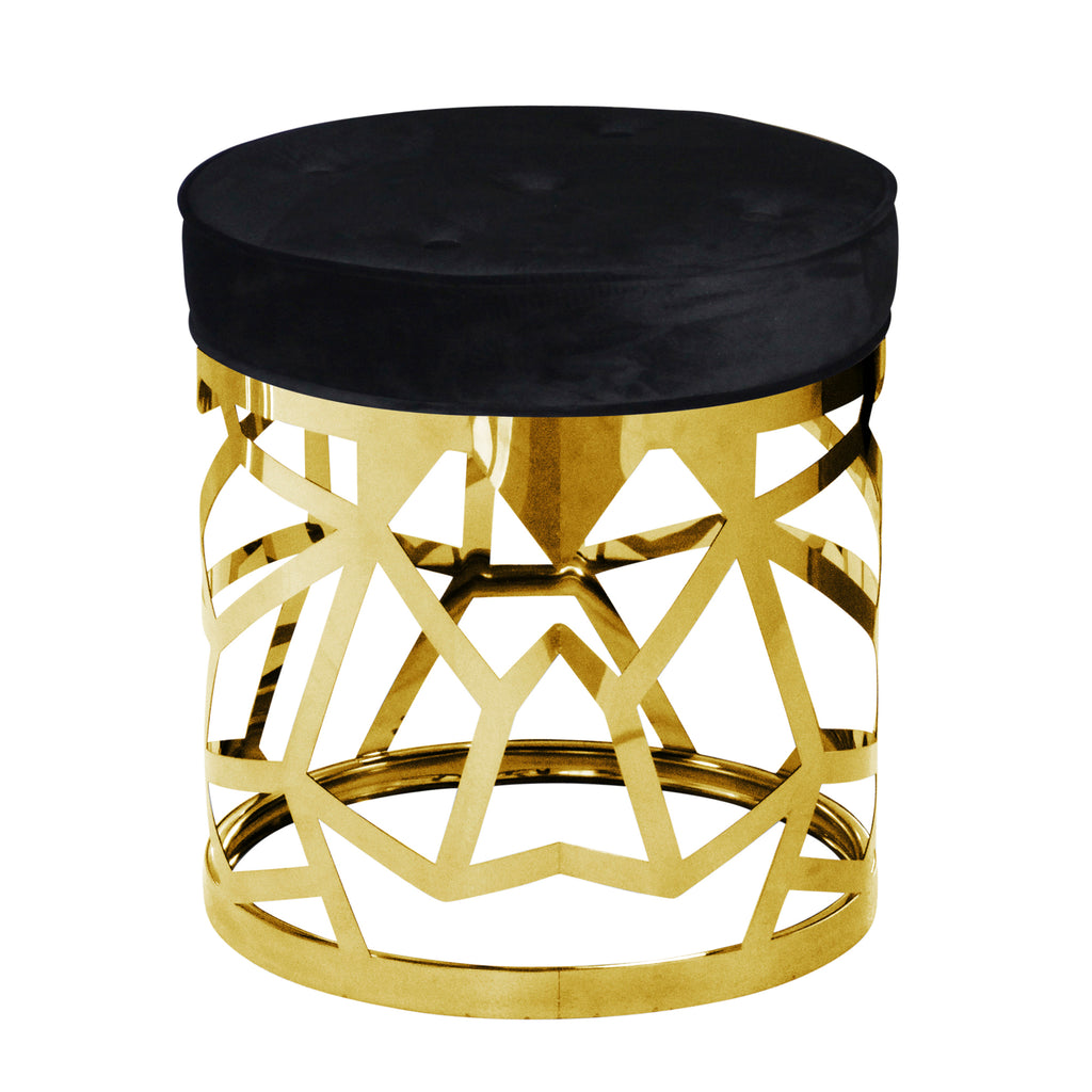 Stainless Steel Abstract Ottoman, Gold/Black - ReeceFurniture.com