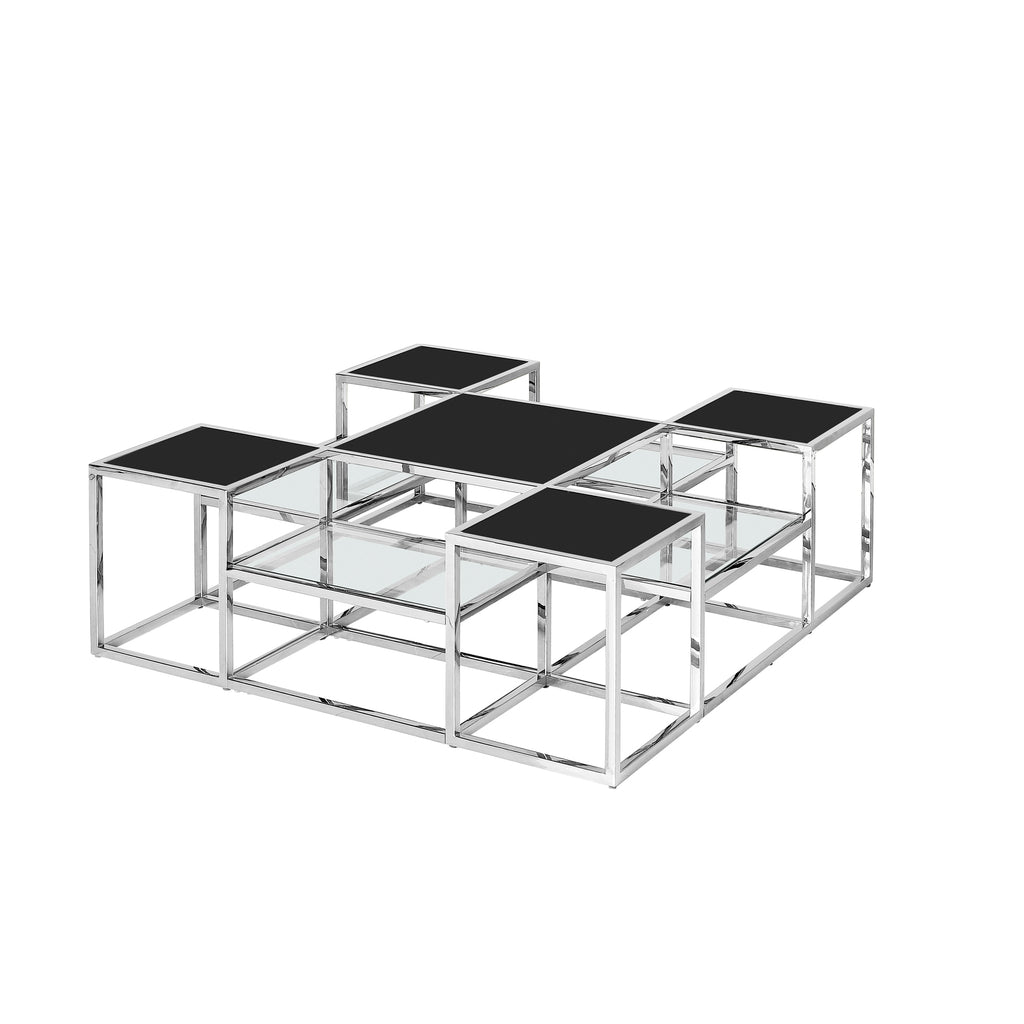 Stainless Steel Cocktail Table, Silver/Black Glass - ReeceFurniture.com