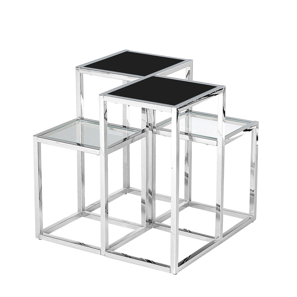 Stainless Steel Accent Table, Silver/Black Glass - ReeceFurniture.com