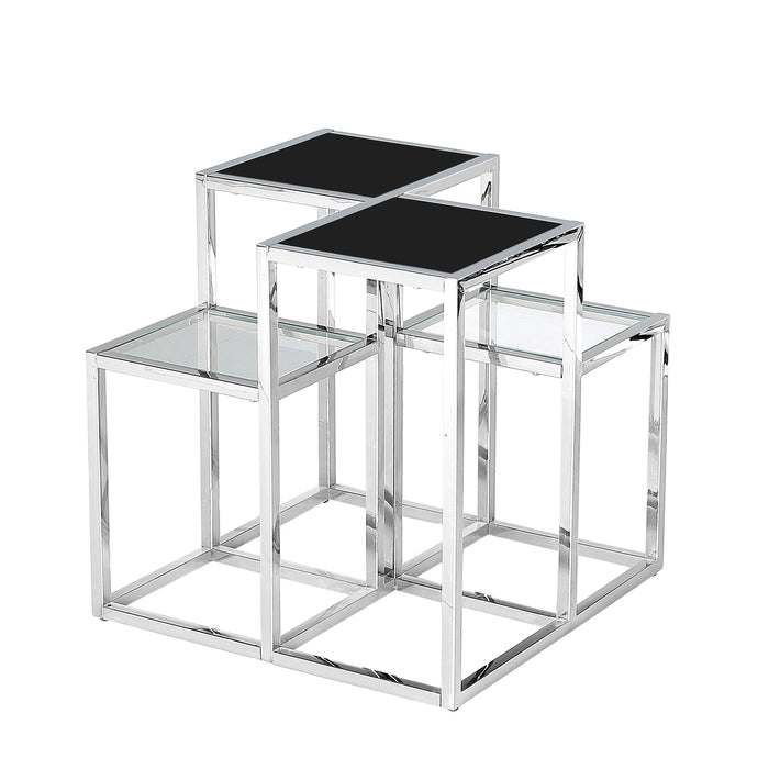 Stainless Steel Accent Table, Silver/Black Glass