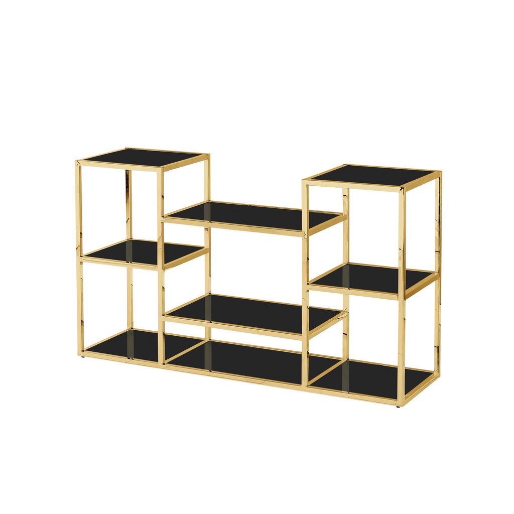 Stainless Steel Console Table, Gold/Black Glass - ReeceFurniture.com