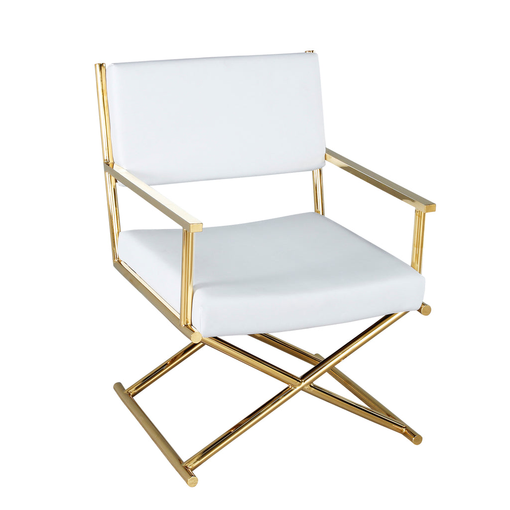 Metal Director'S Chair In Pu, White/Gold - ReeceFurniture.com