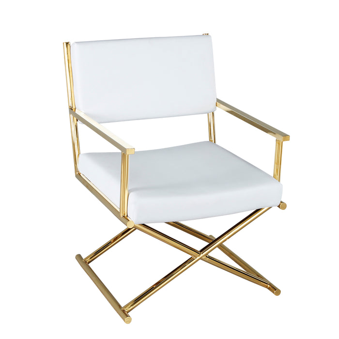 Metal Director'S Chair In Pu, White/Gold