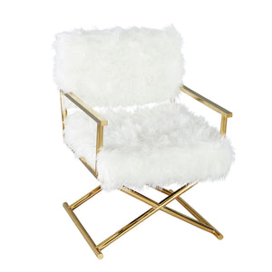 Metal/Faux Fur Director'S Chair, White/Gold - ReeceFurniture.com
