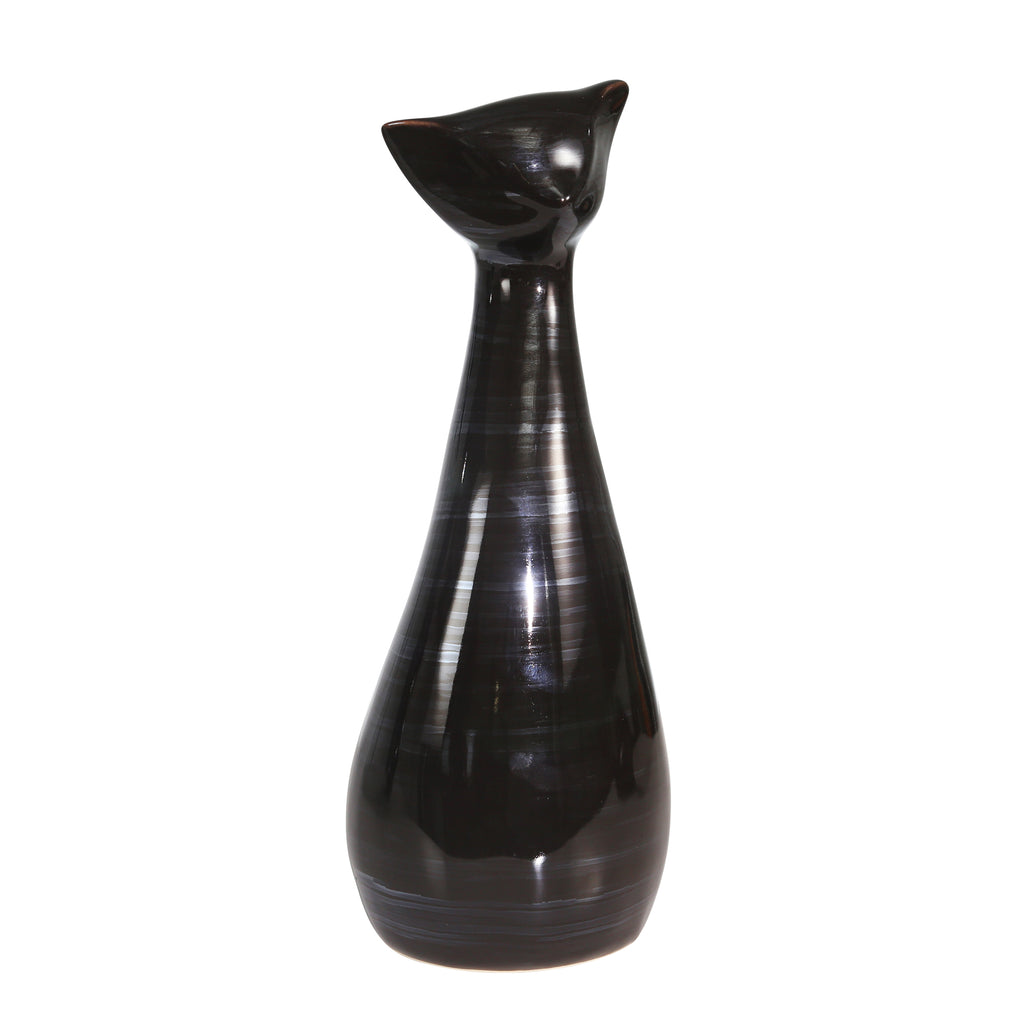 Ceramic 13" Sitting Cat, Pearlblack - ReeceFurniture.com