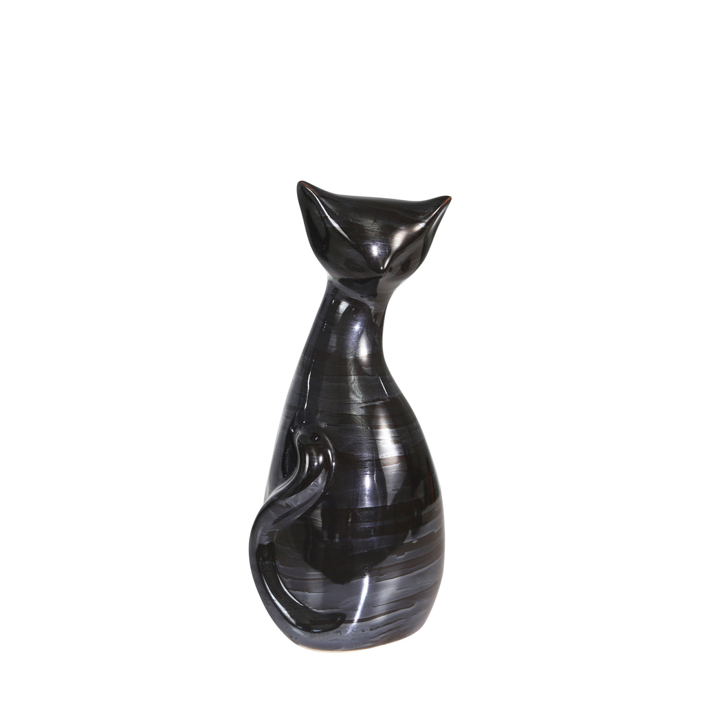 Ceramic 10" Sitting Cat, Pearlblack - ReeceFurniture.com