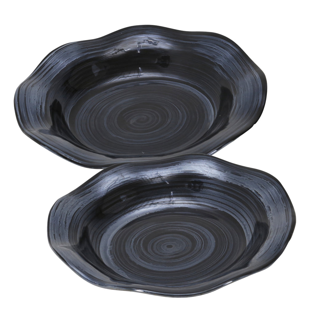 S/2 Ceramic 17/15" Decorativeplates, Pearl Black - ReeceFurniture.com