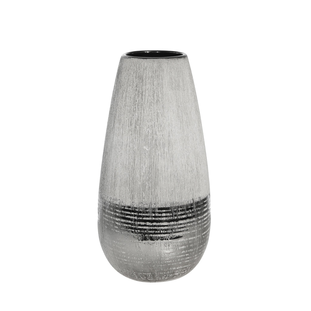 Ceramic 12" 2 Tone Vase, Gray - ReeceFurniture.com