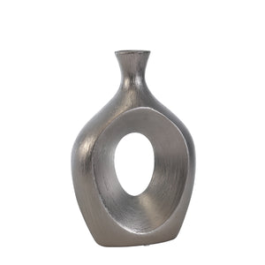 Ceramic 13" Oaval Vase W/Hole,Silver - ReeceFurniture.com
