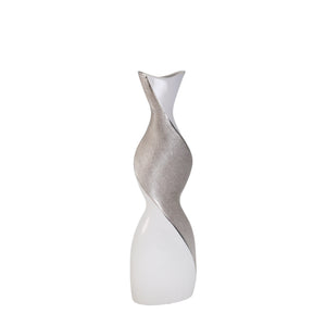 Ceramic 20" Twist Vase, White/Silver - ReeceFurniture.com