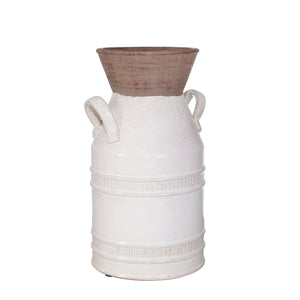 Ceramic 14" Handled Vase, Ivory - ReeceFurniture.com