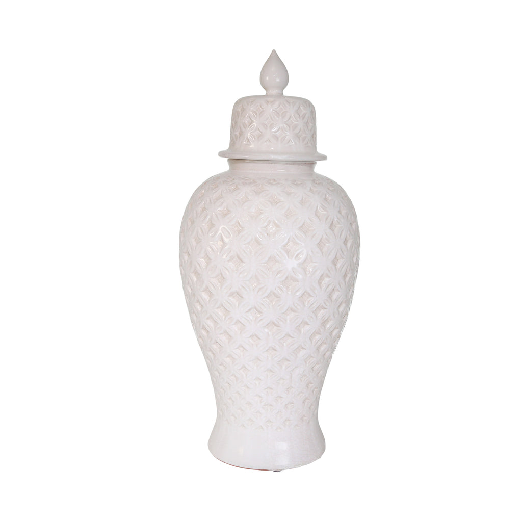 Ceramic 24" Lattice Covered Jar, Ivory - ReeceFurniture.com