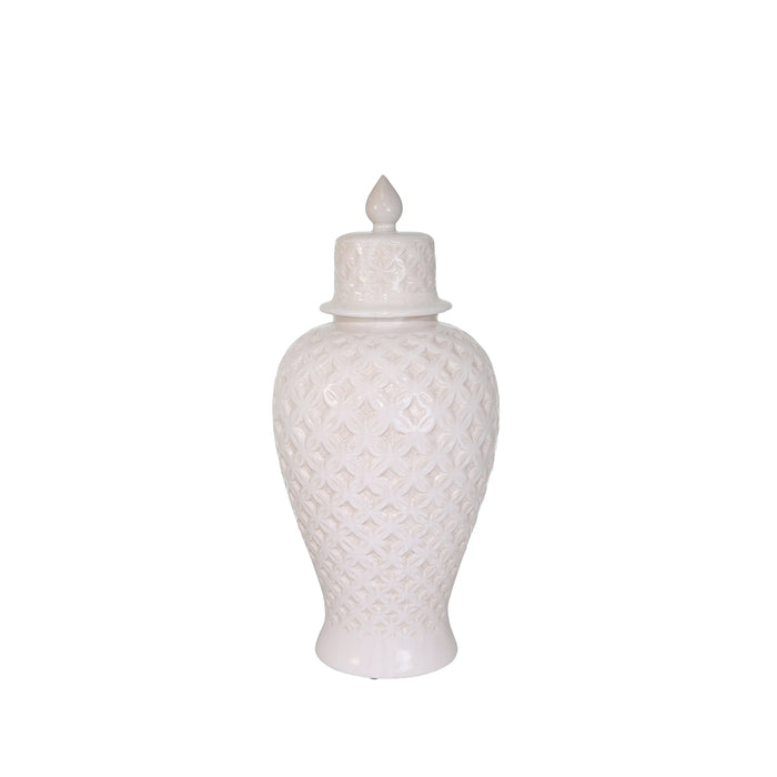 Ceramic 20" Lattice Covered Jar, Ivory