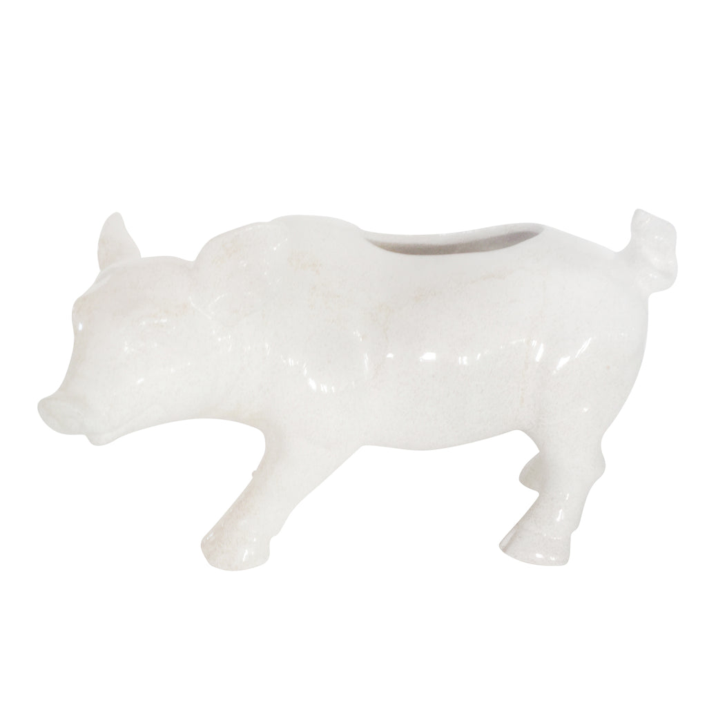 Ceramic 20" L Pig Planter, White - ReeceFurniture.com