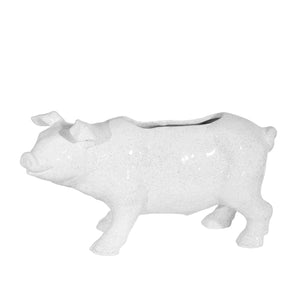 Ceramic 16" L Pig Planter, White - ReeceFurniture.com