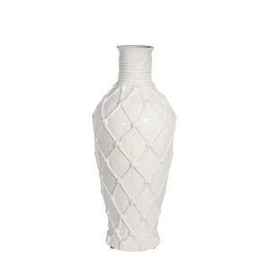 Ceramic 21" Ropedesign Vase, White - ReeceFurniture.com