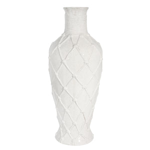 Ceramic 25" Ropedesign Vase, White - ReeceFurniture.com