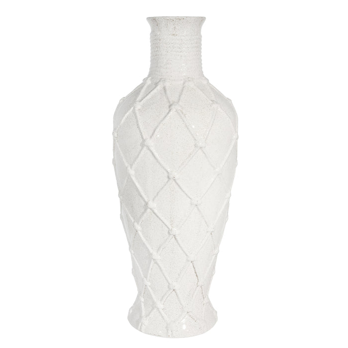 Ceramic 25" Ropedesign Vase, White