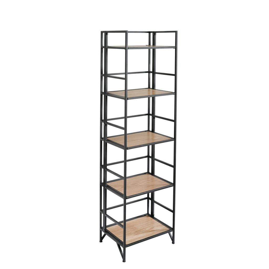 Metal / Wood 63" 5 Tier Folding Shelf Unit, Black - ReeceFurniture.com