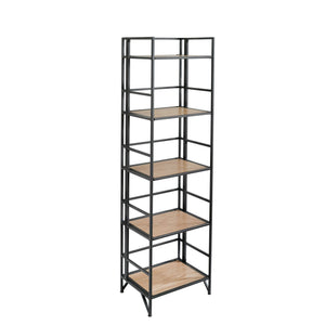 Metal / Wood 63" 5 Tier Folding Shelf Unit, Black - ReeceFurniture.com