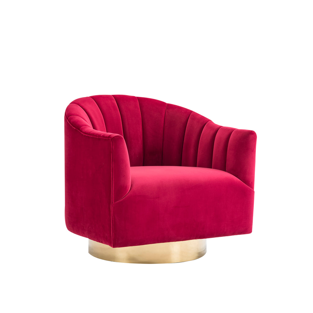 Velveteen Scallop Chair W/ Gold Base, Red - ReeceFurniture.com