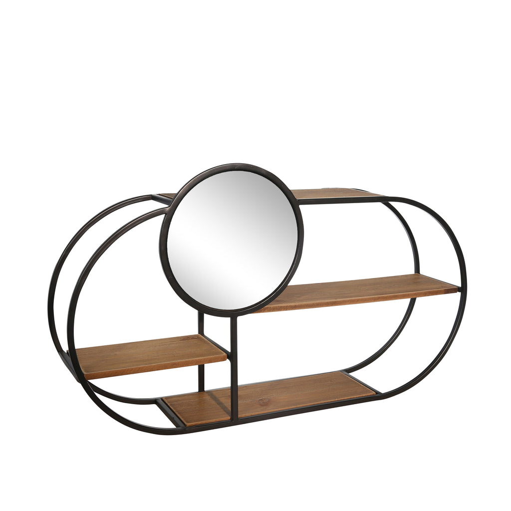 Metal / Wood 24"L Wall Shelf W/Mirror, Brown - ReeceFurniture.com
