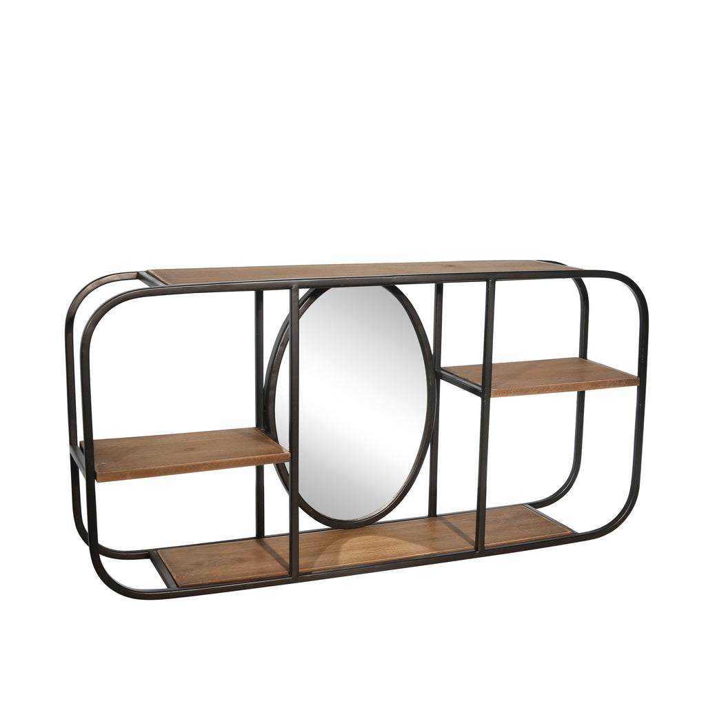 Metal / Wood 24"L Wall Shelf W/Mirror, Brown - ReeceFurniture.com